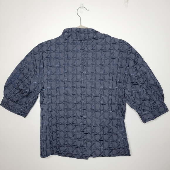 BCBG MAXAZRIA XXS Navy Blue Embroidered High Collar Button Up Shirt - Picture 8 of 10